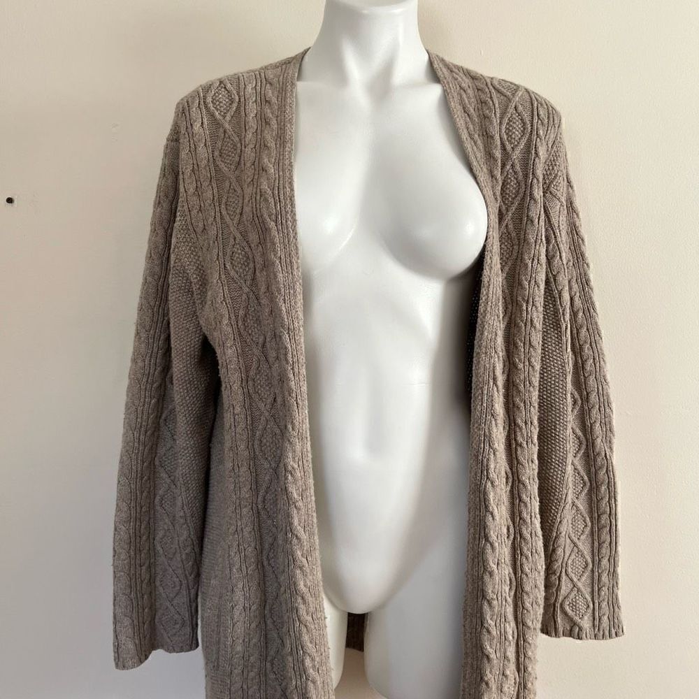 J Jill Cable Knit Duster Cardigan creamy neutral cotton blend